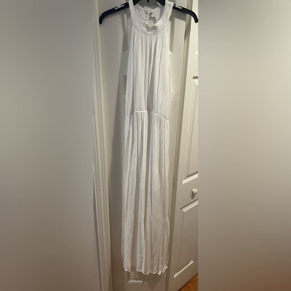 White halter neck maxi dress